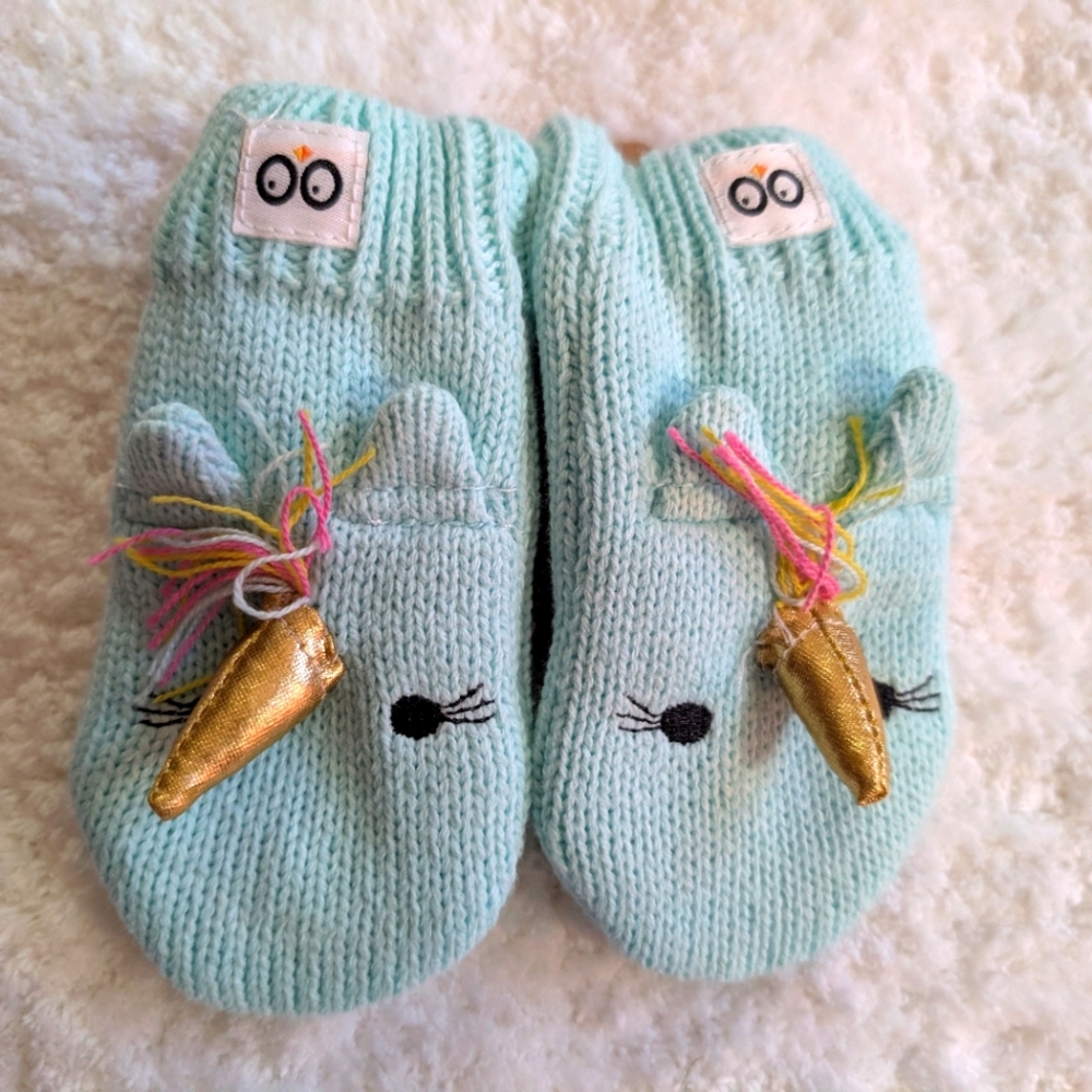 🆕 Zoocchini Mint Green Unicorn Fleece Lined Cozy Baby Mittens 6-12 Months
